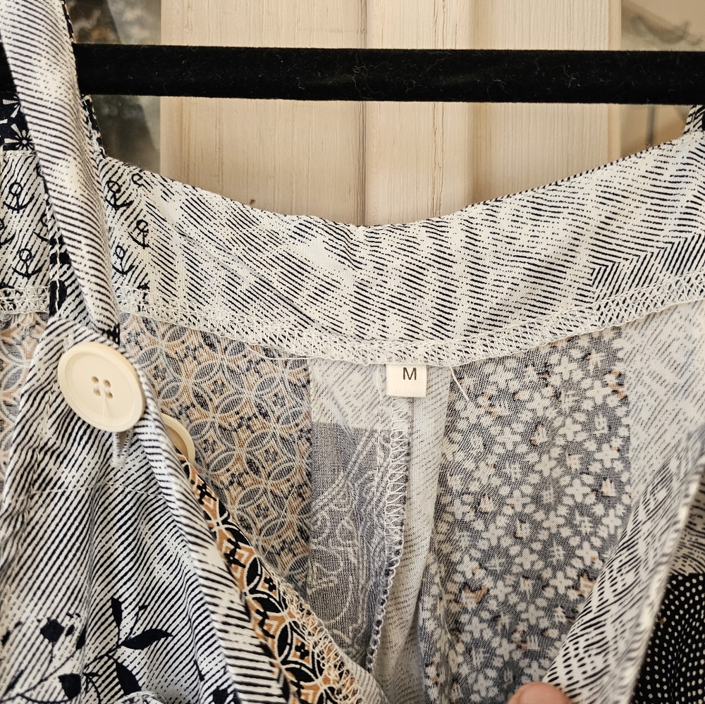 Bohemian Floral Cotton Overalls, Casual Patchwork Jumpsuit - Picture 6 of 7